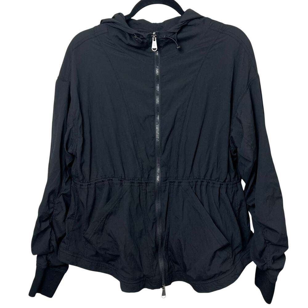 Free People FP Movement Hooded Windbreaker Jacket Drawstring Waist Black Small